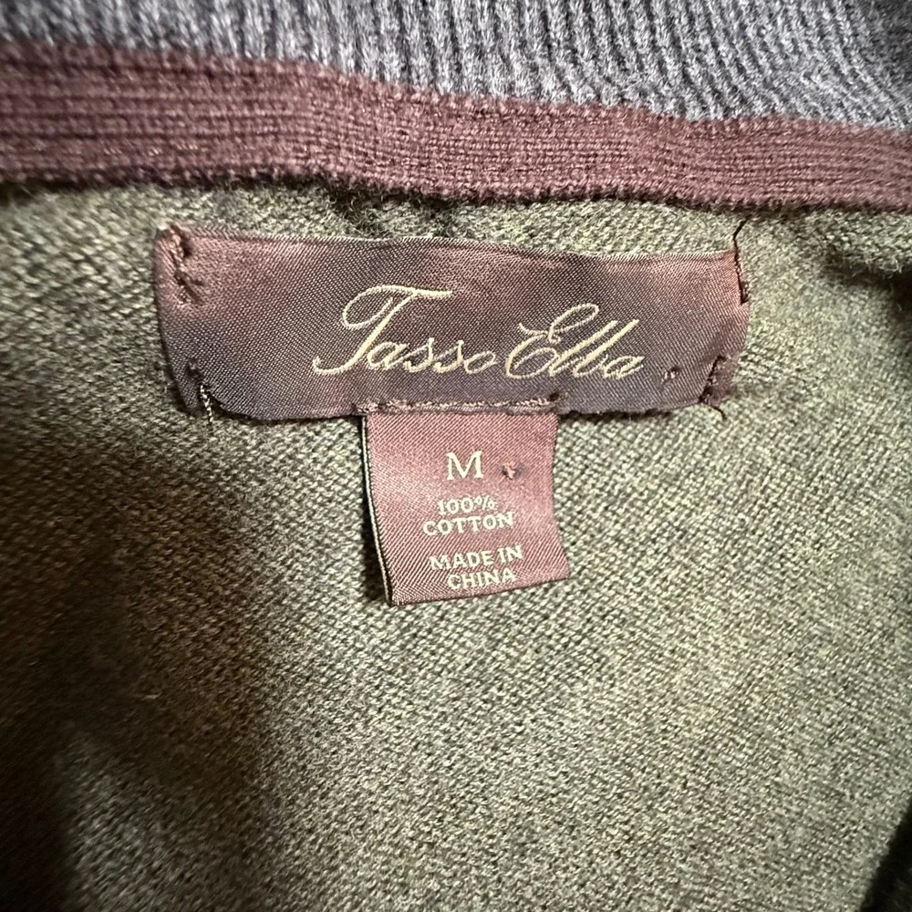 Preppy Retro Golf Green Grey Argyle 1/4 Zip‎ Cotton Pullover Sweater Men Medium